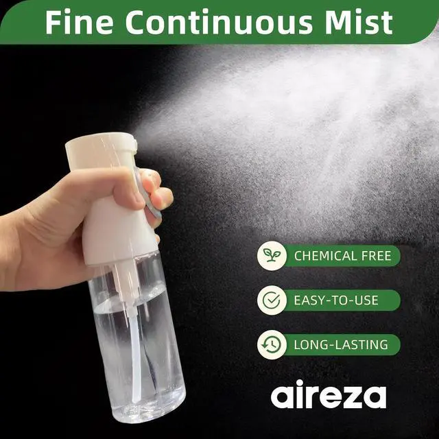 Alt view image 2 of 7 - 2-Pack Continuous Fine Mist Spray Bottle for Hair - Patented Ultra-Fine Mist for Hairstyling, Cleaning, Plants, and More - BPA-Free, Leak-Proof, 360° Spray, Durable - White (300 ml/10.1oz)