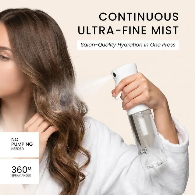 Alt view image 3 of 7 - Continuous Spray Bottle for Hair Slim Design - Fine Mist Water Sprayer for Hairstyling, Curly Hair Refillable Mister Bottle with 360 Spray Travel Size Hair Water Bottle