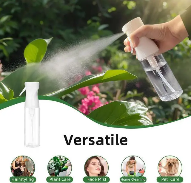Alt view image 5 of 7 - 2-Pack Continuous Fine Mist Spray Bottle for Hair - Patented Ultra-Fine Mist for Hairstyling, Cleaning, Plants, and More - BPA-Free, Leak-Proof, 360° Spray, Durable - White (300 ml/10.1oz)