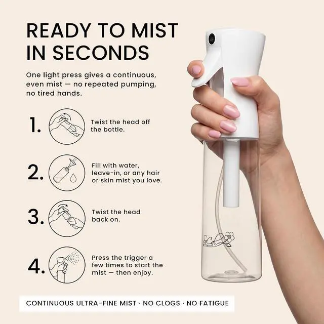 Alt view image 2 of 7 - Continuous Spray Bottle for Hair Slim Design - Fine Mist Water Sprayer for Hairstyling, Curly Hair Refillable Mister Bottle with 360 Spray Travel Size Hair Water Bottle