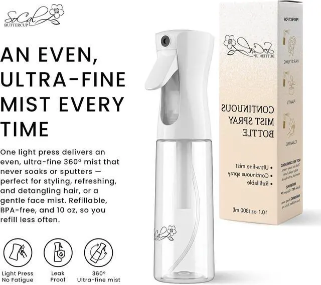 Alt view image 4 of 7 - Continuous Spray Bottle for Hair Slim Design - Fine Mist Water Sprayer for Hairstyling, Curly Hair Refillable Mister Bottle with 360 Spray Travel Size Hair Water Bottle