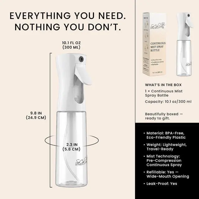 Alt view image 5 of 7 - Continuous Spray Bottle for Hair Slim Design - Fine Mist Water Sprayer for Hairstyling, Curly Hair Refillable Mister Bottle with 360 Spray Travel Size Hair Water Bottle