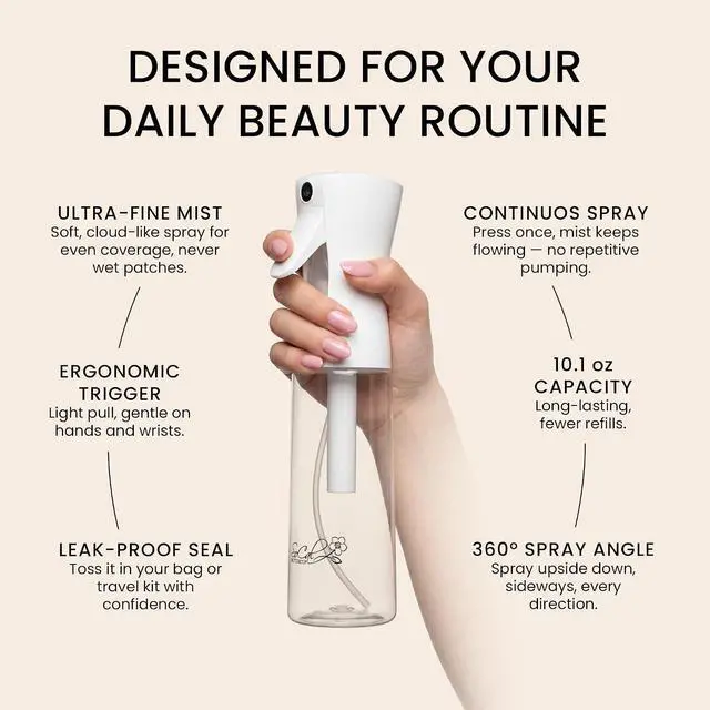 Alt view image 6 of 7 - Continuous Spray Bottle for Hair Slim Design - Fine Mist Water Sprayer for Hairstyling, Curly Hair Refillable Mister Bottle with 360 Spray Travel Size Hair Water Bottle