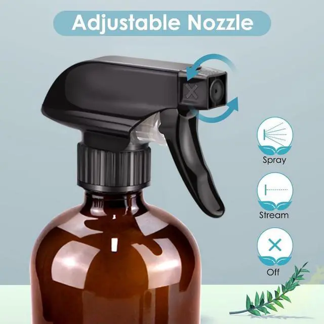 Alt view image 3 of 7 - Bontip Glass Spray Bottle 16 oz for Cleaning, Plants (2 Pack, Amber) | Refillable amber spray bottle Set, BPA-free eco glass, With labels and funnel, Great for cleaners, plant misting, hair care