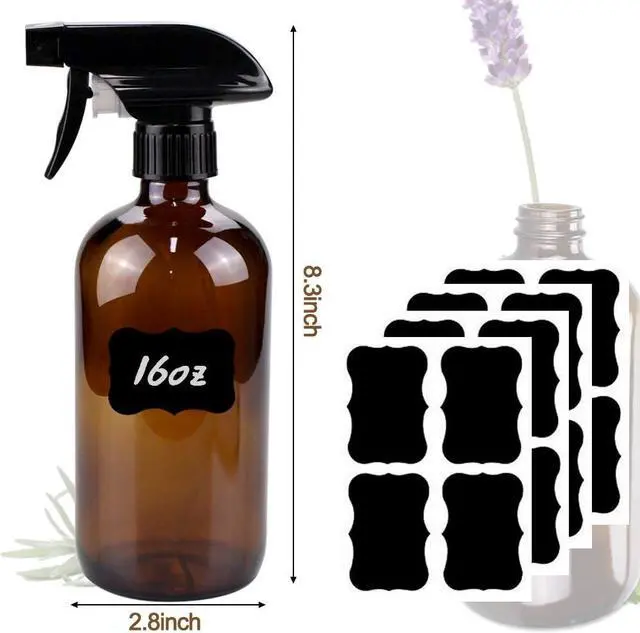 Alt view image 6 of 7 - Bontip Glass Spray Bottle 16 oz for Cleaning, Plants (2 Pack, Amber) | Refillable amber spray bottle Set, BPA-free eco glass, With labels and funnel, Great for cleaners, plant misting, hair care