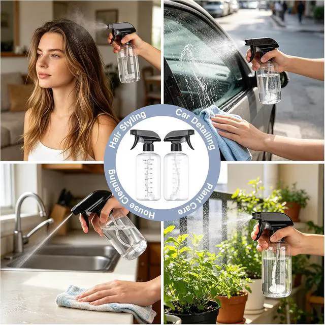 Alt view image 7 of 7 - Spray Bottles 2 Pack 10oz 360° Any-Angle Spraying for Cleaning | Plastic Water Spray Bottle Fine Mist Empty Small Squirt Bottle Upside Down Containers BPA Free for Hair Plant Cooking Pet