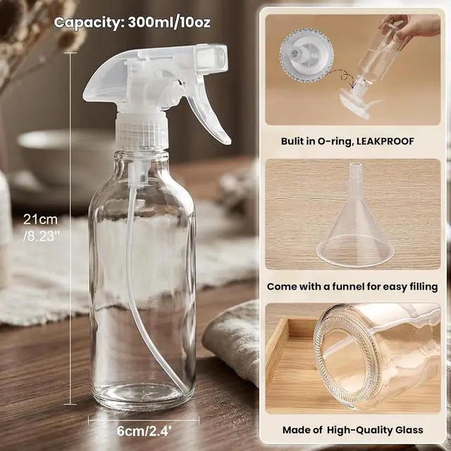 Alt view image 6 of 7 - 10oz Glass Spray Bottles 2 Pack, 360 Any-Angle Spraying