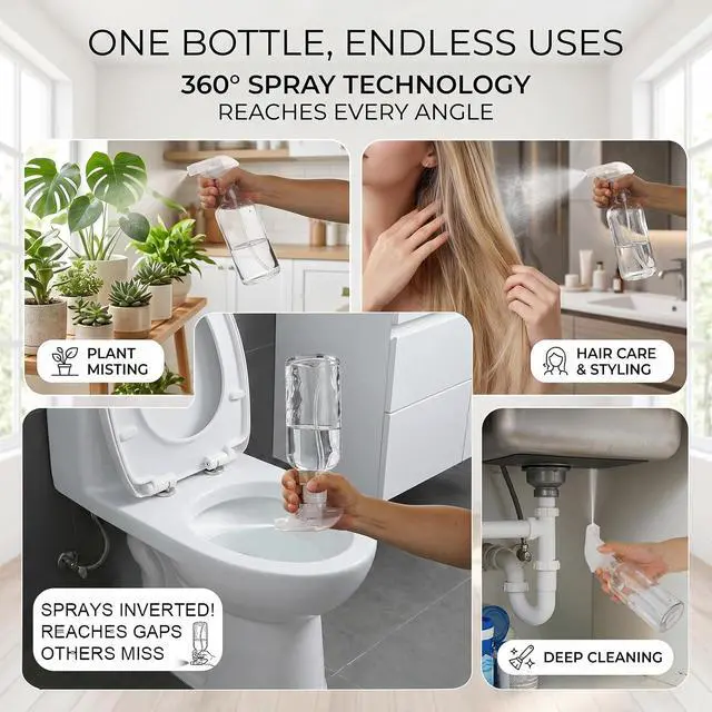 Alt view image 7 of 7 - 10oz Glass Spray Bottles 2 Pack, 360 Any-Angle Spraying