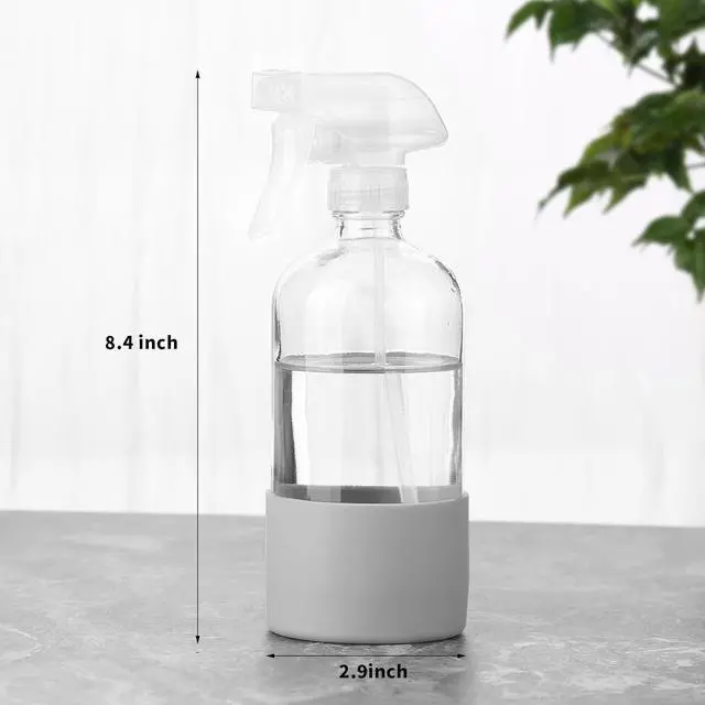 Alt view image 2 of 7 - Glass Spray Bottles (2-Pack) with Silicone Sleeve - 16oz Empty Refillable Bottles - Adjustable Nozzle for Hair, Plants, Cleaning & DIY Solutions - Mint Green & Grey