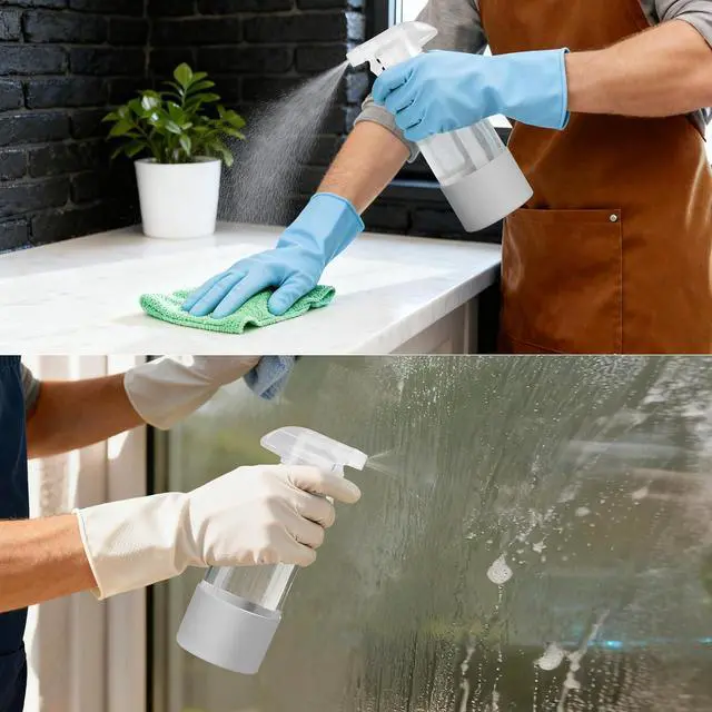 Alt view image 7 of 7 - Glass Spray Bottles (2-Pack) with Silicone Sleeve - 16oz Empty Refillable Bottles - Adjustable Nozzle for Hair, Plants, Cleaning & DIY Solutions - Mint Green & Grey
