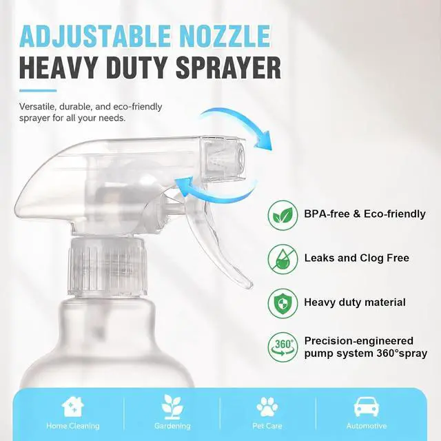 Alt view image 4 of 7 - 16.9oz Plastic Spray Bottles 2 Pack, 360° Any-Angle Spraying