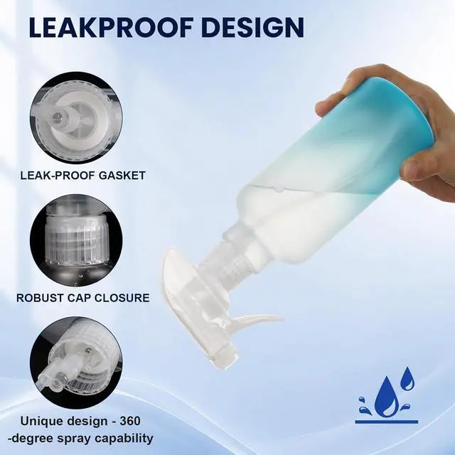 Alt view image 5 of 7 - 16.9oz Plastic Spray Bottles 2 Pack, 360° Any-Angle Spraying