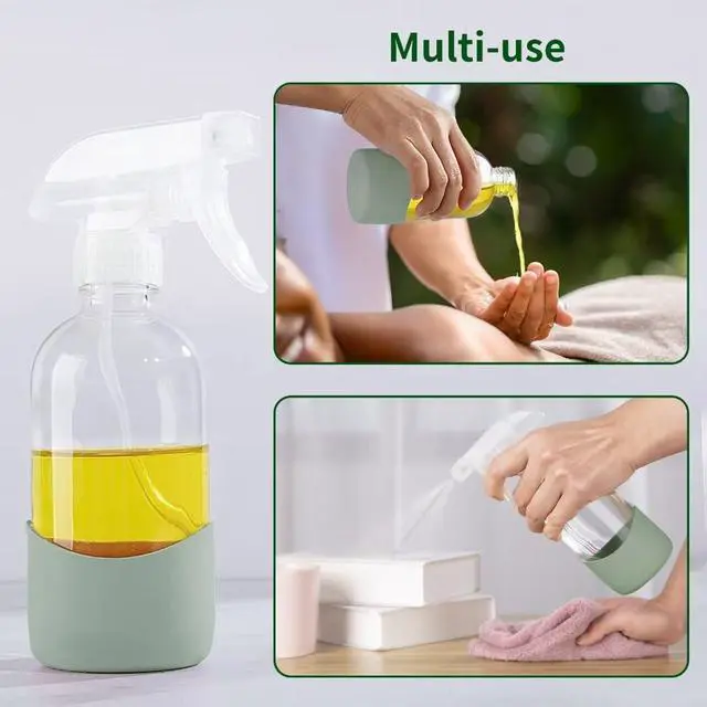 Alt view image 4 of 7 - HOMBYS 8 Oz Empty Clear Glass Spray Bottles with Silicone Sleeve Protection Refillable Containers for Cleaning Solutions, Essential Oils, Misting Plants - Quality Sprayer - 1 Pack Boston Bottles