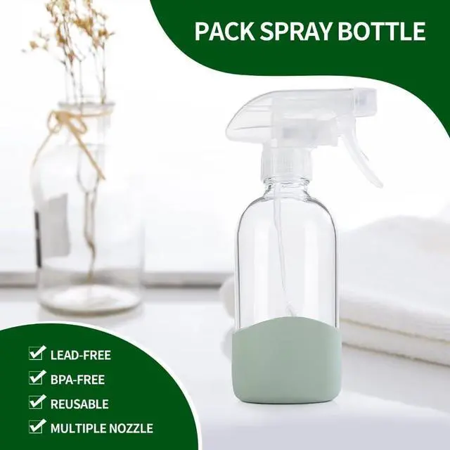 Alt view image 6 of 7 - HOMBYS 8 Oz Empty Clear Glass Spray Bottles with Silicone Sleeve Protection Refillable Containers for Cleaning Solutions, Essential Oils, Misting Plants - Quality Sprayer - 1 Pack Boston Bottles