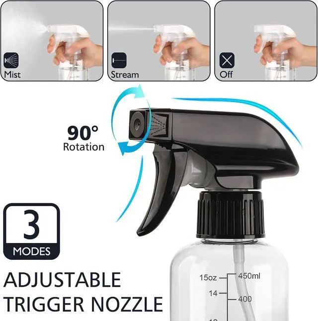 Alt view image 4 of 7 - Spray Bottles 2 Pack 10oz 360° Any-Angle Spraying for Cleaning | Plastic Water Spray Bottle Fine Mist Empty Small Squirt Bottle Upside Down Containers BPA Free for Hair Plant Cooking Pet