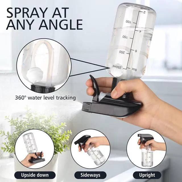 Alt view image 6 of 7 - Spray Bottles 2 Pack 10oz 360° Any-Angle Spraying for Cleaning | Plastic Water Spray Bottle Fine Mist Empty Small Squirt Bottle Upside Down Containers BPA Free for Hair Plant Cooking Pet