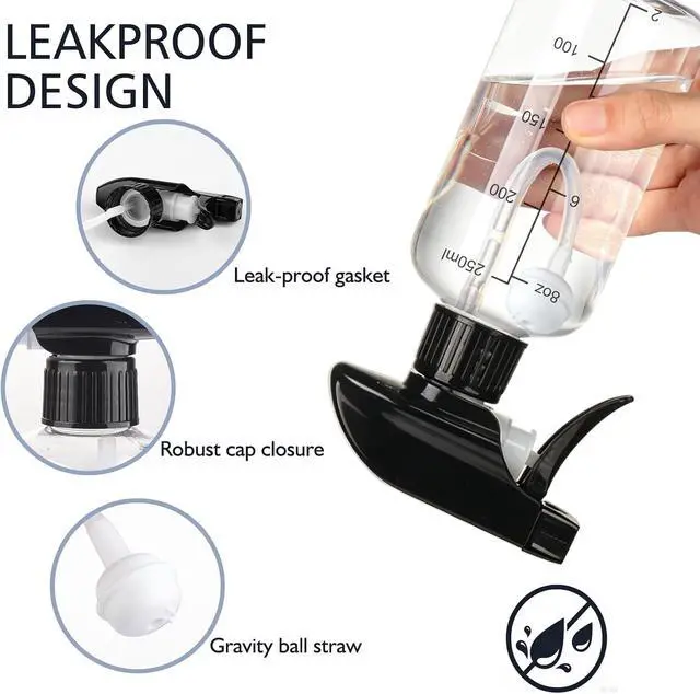 Alt view image 5 of 7 - Spray Bottles 2 Pack 10oz 360° Any-Angle Spraying for Cleaning | Plastic Water Spray Bottle Fine Mist Empty Small Squirt Bottle Upside Down Containers BPA Free for Hair Plant Cooking Pet