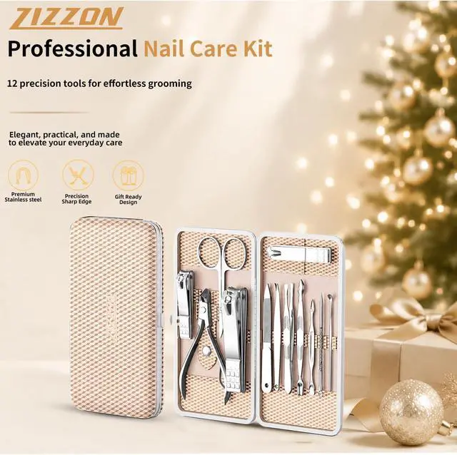 Alt view image 7 of 7 - Manicure Set, Stainless Steel Nail Clipper Set with Luxurious Travel Case | 12-Piece Set with Thicker Steel, Precision-ground Cutting Edges, and Smooth-finished Tools for Clean, Precise Trimming.