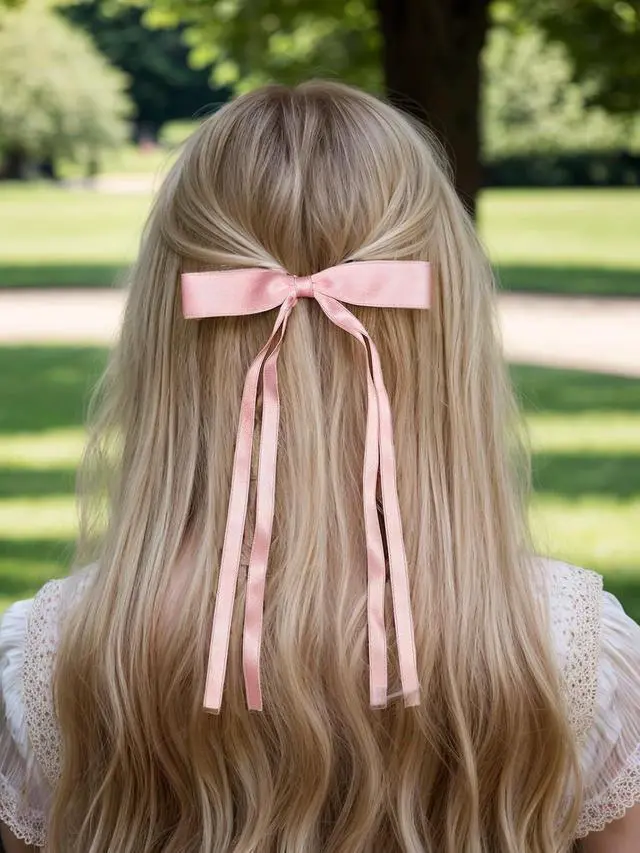 Alt view image 2 of 7 - 4pcs Tassel Ribbon Bowknot Hair Accessories with Long Tails, Solid Barrettes Claw Clips with Bows for Girls and Women (Navy Pink)