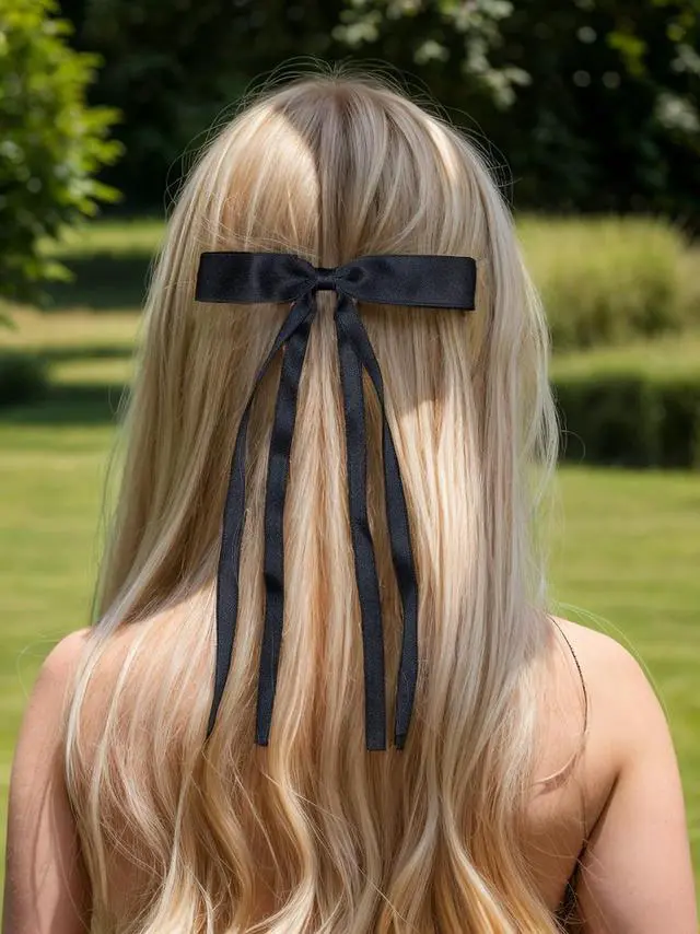 Alt view image 3 of 7 - 4pcs Tassel Ribbon Bowknot Hair Accessories with Long Tails, Solid Barrettes Claw Clips with Bows for Girls and Women (Navy Pink)