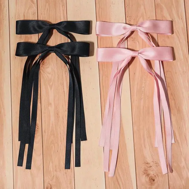 Alt view image 4 of 7 - 4pcs Tassel Ribbon Bowknot Hair Accessories with Long Tails, Solid Barrettes Claw Clips with Bows for Girls and Women (Navy Pink)