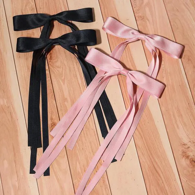 Alt view image 7 of 7 - 4pcs Tassel Ribbon Bowknot Hair Accessories with Long Tails, Solid Barrettes Claw Clips with Bows for Girls and Women (Navy Pink)