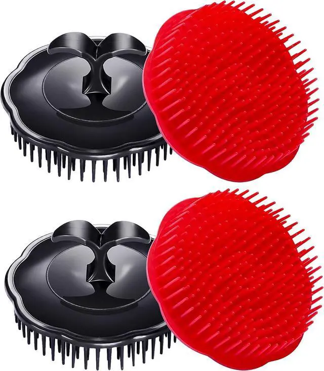 Main image of Hair Scalp Brush Dandruff Cleaning Brush Shower Scalp Shampoo Brush Scalp Massager Pack of 4 (Black and red)