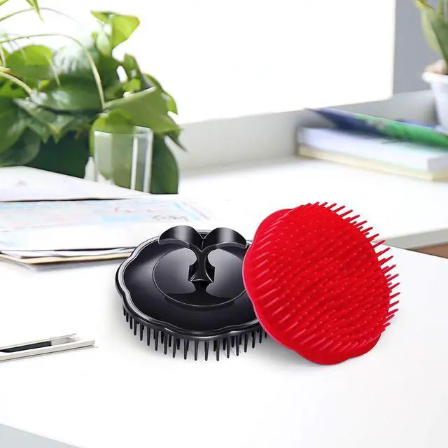 Alt view image 4 of 6 - Hair Scalp Brush Dandruff Cleaning Brush Shower Scalp Shampoo Brush Scalp Massager Pack of 4 (Black and red)