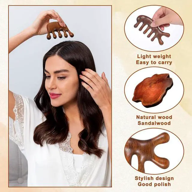 Alt view image 2 of 7 - 2 Pack Wooden Wide Tooth Hair Comb Head Massage Tool | Sandalwood Wide Tooth Comb Dandruff Combs for Hair Growth, Handmade Gua Sha Tool for Women Men, Hair Care, Head Massage