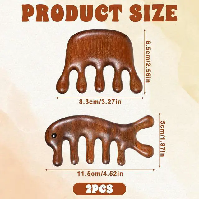 Alt view image 4 of 7 - 2 Pack Wooden Wide Tooth Hair Comb Head Massage Tool | Sandalwood Wide Tooth Comb Dandruff Combs for Hair Growth, Handmade Gua Sha Tool for Women Men, Hair Care, Head Massage