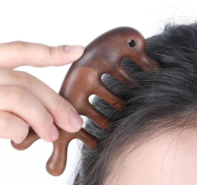 Alt view image 3 of 7 - 2 Pack Wooden Wide Tooth Hair Comb Head Massage Tool | Sandalwood Wide Tooth Comb Dandruff Combs for Hair Growth, Handmade Gua Sha Tool for Women Men, Hair Care, Head Massage