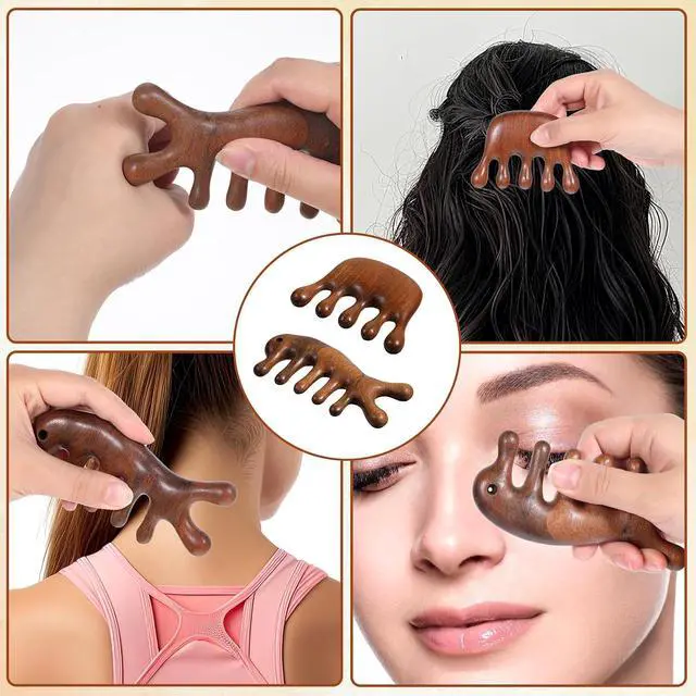 Alt view image 5 of 7 - 2 Pack Wooden Wide Tooth Hair Comb Head Massage Tool | Sandalwood Wide Tooth Comb Dandruff Combs for Hair Growth, Handmade Gua Sha Tool for Women Men, Hair Care, Head Massage