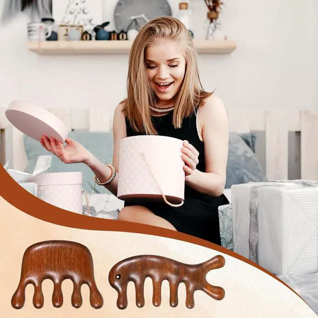 Alt view image 6 of 7 - 2 Pack Wooden Wide Tooth Hair Comb Head Massage Tool | Sandalwood Wide Tooth Comb Dandruff Combs for Hair Growth, Handmade Gua Sha Tool for Women Men, Hair Care, Head Massage