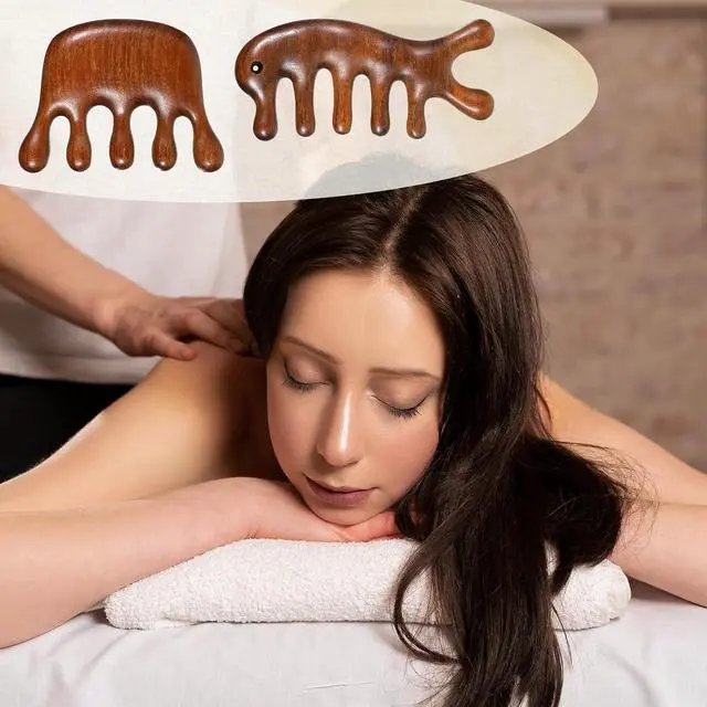 Alt view image 7 of 7 - 2 Pack Wooden Wide Tooth Hair Comb Head Massage Tool | Sandalwood Wide Tooth Comb Dandruff Combs for Hair Growth, Handmade Gua Sha Tool for Women Men, Hair Care, Head Massage