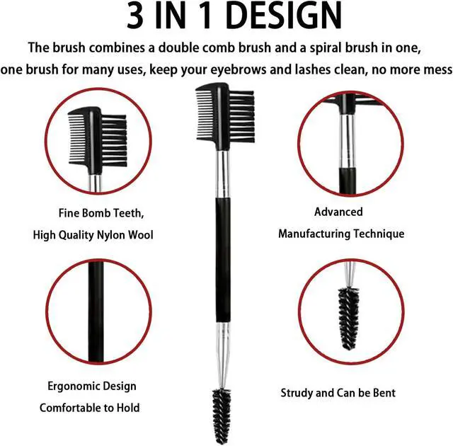 Alt view image 2 of 4 - 2PCS Eyebrow Eyelash Brush 3 Head Eyelash Comb Double Head Brush Makeup Grooming Tool Cosmetic (Black)