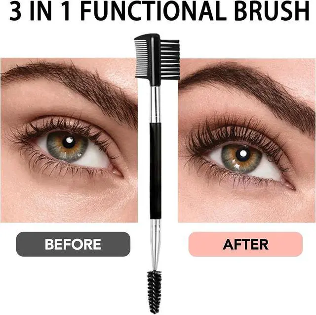 Alt view image 3 of 4 - 2PCS Eyebrow Eyelash Brush 3 Head Eyelash Comb Double Head Brush Makeup Grooming Tool Cosmetic (Black)