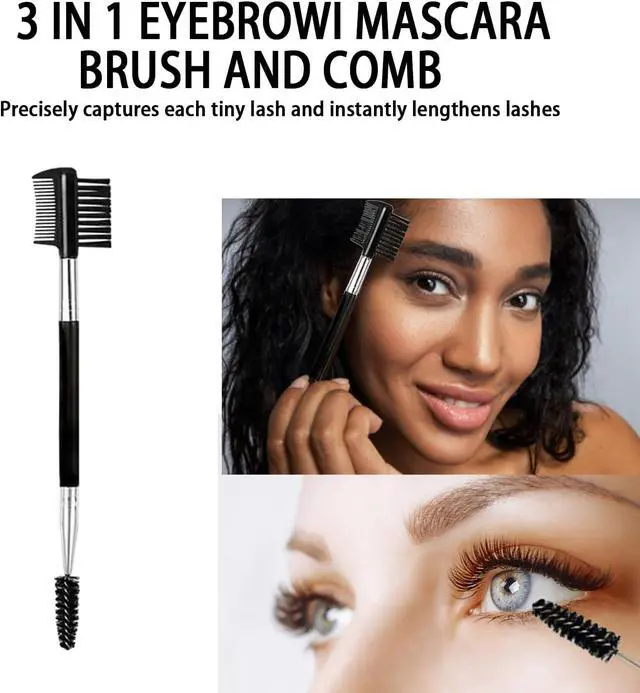 Alt view image 4 of 4 - 2PCS Eyebrow Eyelash Brush 3 Head Eyelash Comb Double Head Brush Makeup Grooming Tool Cosmetic (Black)