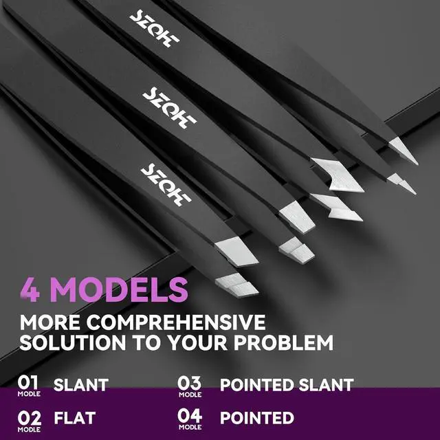 Alt view image 2 of 6 - Professional Tweezers Set for Eyebrows 4PC Precision Stainless Steel Tweezers Kit with Slant, Pointed & Flat Tips Eyebrow Hair Removal Tool for Women & Men Eco-Friendly Paper Tube Packaging