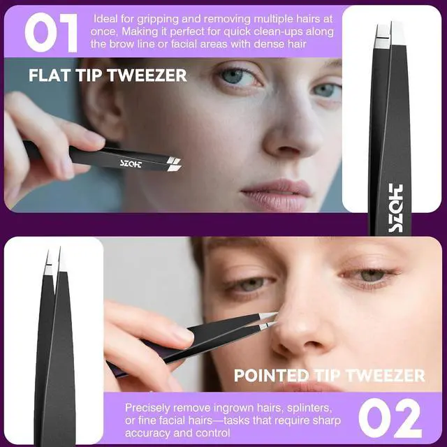 Alt view image 3 of 6 - Professional Tweezers Set for Eyebrows 4PC Precision Stainless Steel Tweezers Kit with Slant, Pointed & Flat Tips Eyebrow Hair Removal Tool for Women & Men Eco-Friendly Paper Tube Packaging