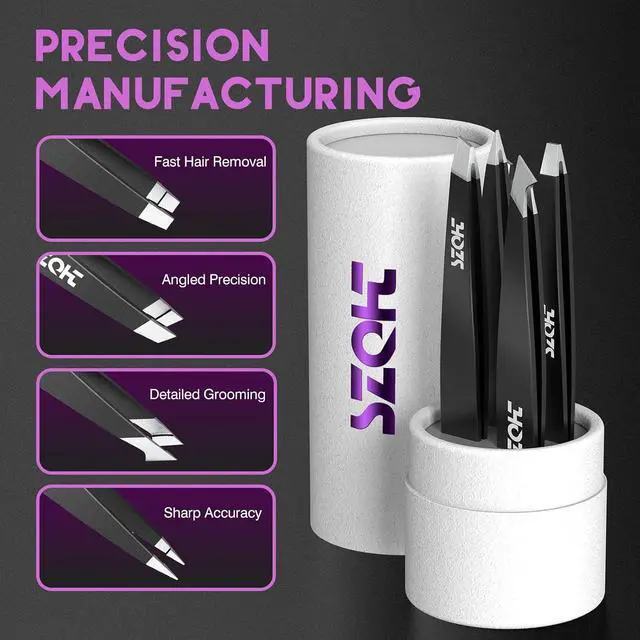 Alt view image 5 of 6 - Professional Tweezers Set for Eyebrows 4PC Precision Stainless Steel Tweezers Kit with Slant, Pointed & Flat Tips Eyebrow Hair Removal Tool for Women & Men Eco-Friendly Paper Tube Packaging