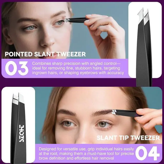 Alt view image 4 of 6 - Professional Tweezers Set for Eyebrows 4PC Precision Stainless Steel Tweezers Kit with Slant, Pointed & Flat Tips Eyebrow Hair Removal Tool for Women & Men Eco-Friendly Paper Tube Packaging