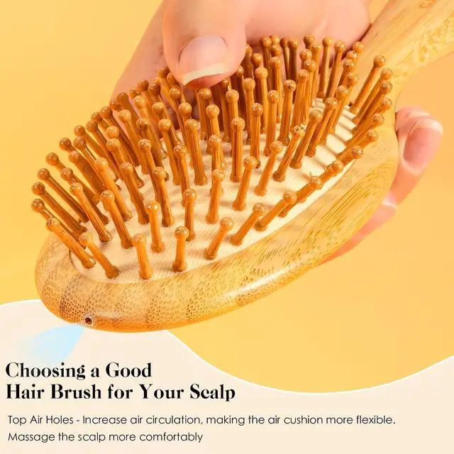 Alt view image 3 of 6 - GAINWELL Bamboo Hair Brush for Hair Growth, Natural Bamboo Bristles Detangling Wooden Paddle Hairbrush for Massaging Scalp, for Women Men and Kids, for All Hair Types, with Ergonomic Handle