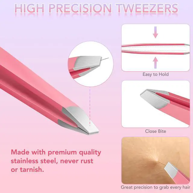 Alt view image 4 of 7 - Tweezers Set for Facial Hair Removal Women, 8Pcs Precision Eyebrow Tweezers Nail Clipper Set Eyebrow Plucker Men for Ingrown Hair Removal (Pink)