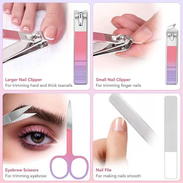 Alt view image 5 of 7 - Tweezers Set for Facial Hair Removal Women, 8Pcs Precision Eyebrow Tweezers Nail Clipper Set Eyebrow Plucker Men for Ingrown Hair Removal (Pink)