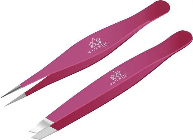 Main image of Majestic Bombay Precision Tweezers Set, Fine Point, Slant, Women and Men | Fine Tip and Slant Tweezers for Splinter and Tick Removal, Eyebrow Grooming, Ingrown Hair, False Lashes and First Aid Kit Use