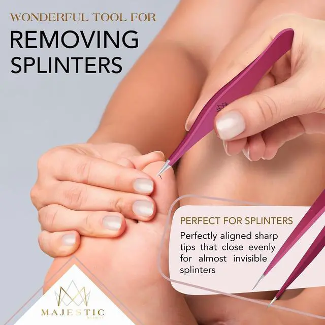 Alt view image 7 of 7 - Majestic Bombay Precision Tweezers Set, Fine Point, Slant, Women and Men | Fine Tip and Slant Tweezers for Splinter and Tick Removal, Eyebrow Grooming, Ingrown Hair, False Lashes and First Aid Kit Use