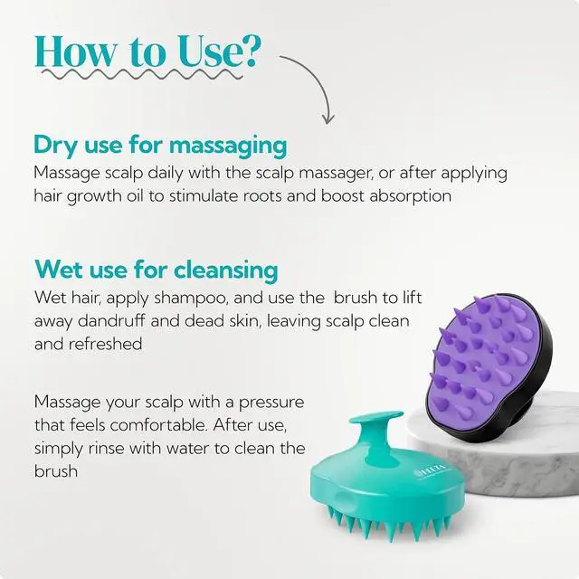 Alt view image 5 of 7 - HEETA 2-Pack Large Scalp Massager Scrubber Shampoo Brush for Hair Growth | Soft Silicone Head Massager, Shampoo Brush Cleansing Exfoliating for All Hair Type, Easy-Grip, Hair Care Shower Accessories
