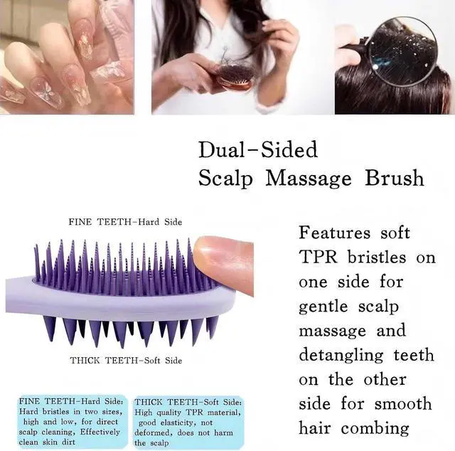 Alt view image 2 of 7 - Silicone Scalp Massage Brush, Shampoo Hair Wash Comb for Shower | Double Size, Long Handle, Soft Silicone Bristles, Scalp Exfoliator, Shower Shampoo Brush, Deep Clean Hair Roots, Scalp Care
