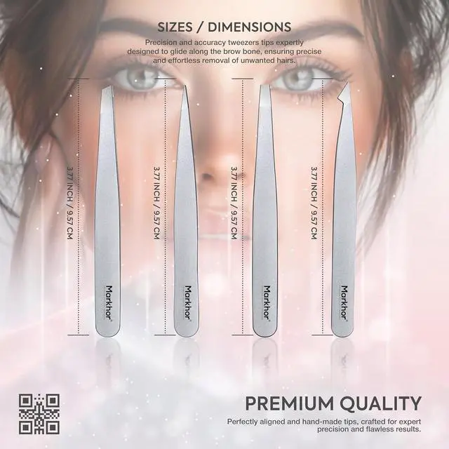 Alt view image 2 of 7 - MARKHOR® Sparkle Silver Eyebrow Tweezers for Women Facial Hair, Splinter and Ingrown Hair Removal Tweezers Set, Professional Pointed and Slant Tweezers for Eyebrows, Precision Tweezers for Eyebrows