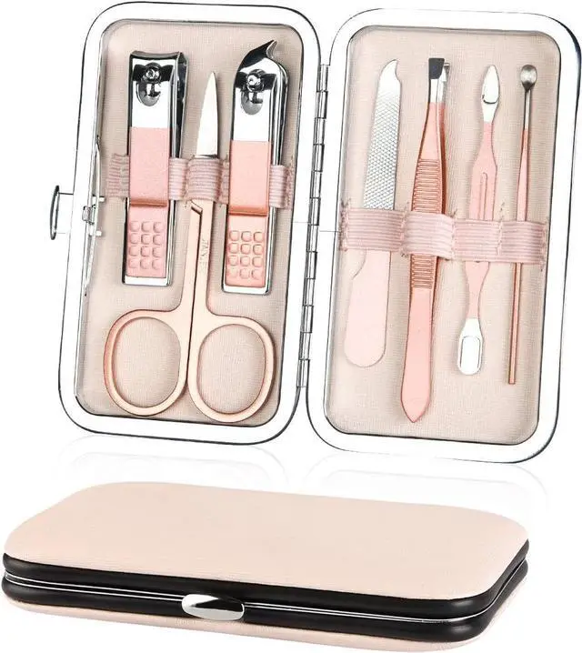 Main image of AOMIG Nail Clippers Set, 7 pcs Professional Portable Manicure Kit, Eyebrow Grooming Face Hair Clippers, Stainless Steel Nail Care Tools with Luxurious Leather Case for Travel & Home
